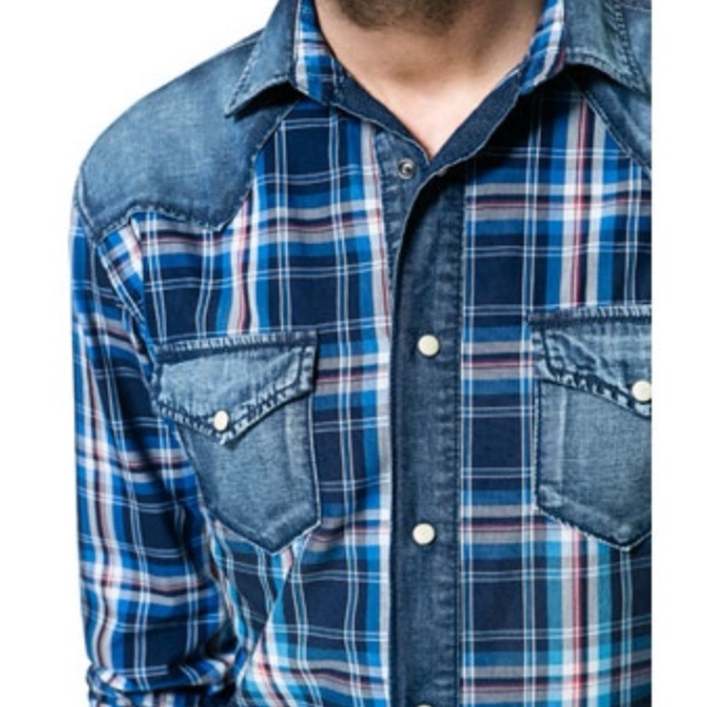 Zara Men's Blue Plaid Button Down Shirt